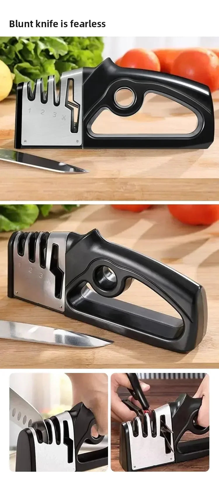 4in1 Multifunctional Sharpening Stone Quick Knife Sharpener Handheld Stainless Steel Blade Kitchen Appliance Kitchen Accessories