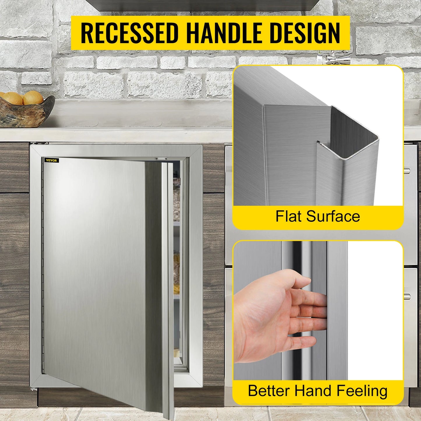 Stainless Steel BBQ Cabinet Access Door W/ Recessed Handle for Indoor/Outdoor Kitchen, BBQ Island, Kitchen Sink, Fireplace