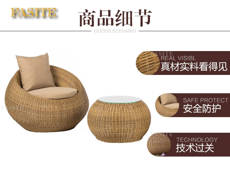Outdoor rattan sofa combination rattan woven table and chair three piece set of leisure circular sofa furniture