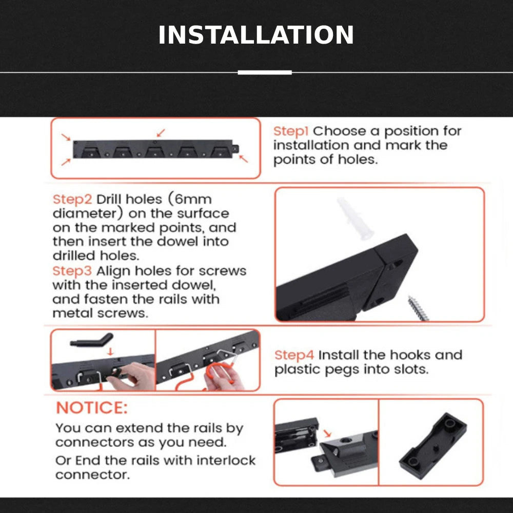 64 Inch Adjustable Storage System Wall Mount Garden Tool Organizer Tool Hangers for Mop Broom Holder Shovel Rake Broom