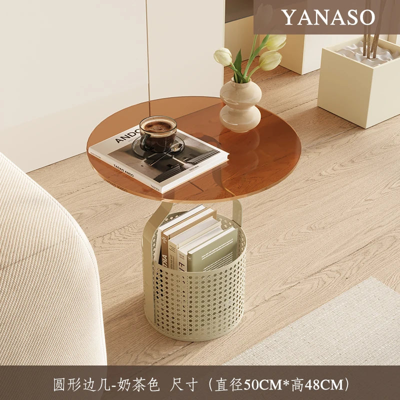 Home online celebrity simple sofa, small round table, living room glass, small coffee table, small bedside table.