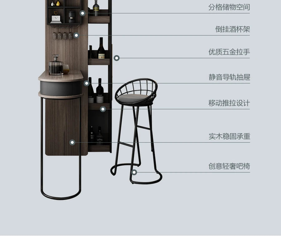 Pqf Retractable Bar Table against the Wall Family Living Room Partition Integrated