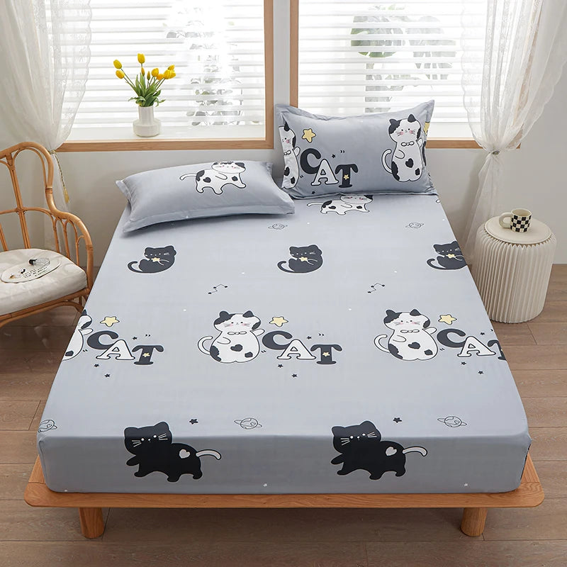 1pc 100% polyester printing bed mattress set with four corners and elastic band sheets hot sale(pillowcases need order)