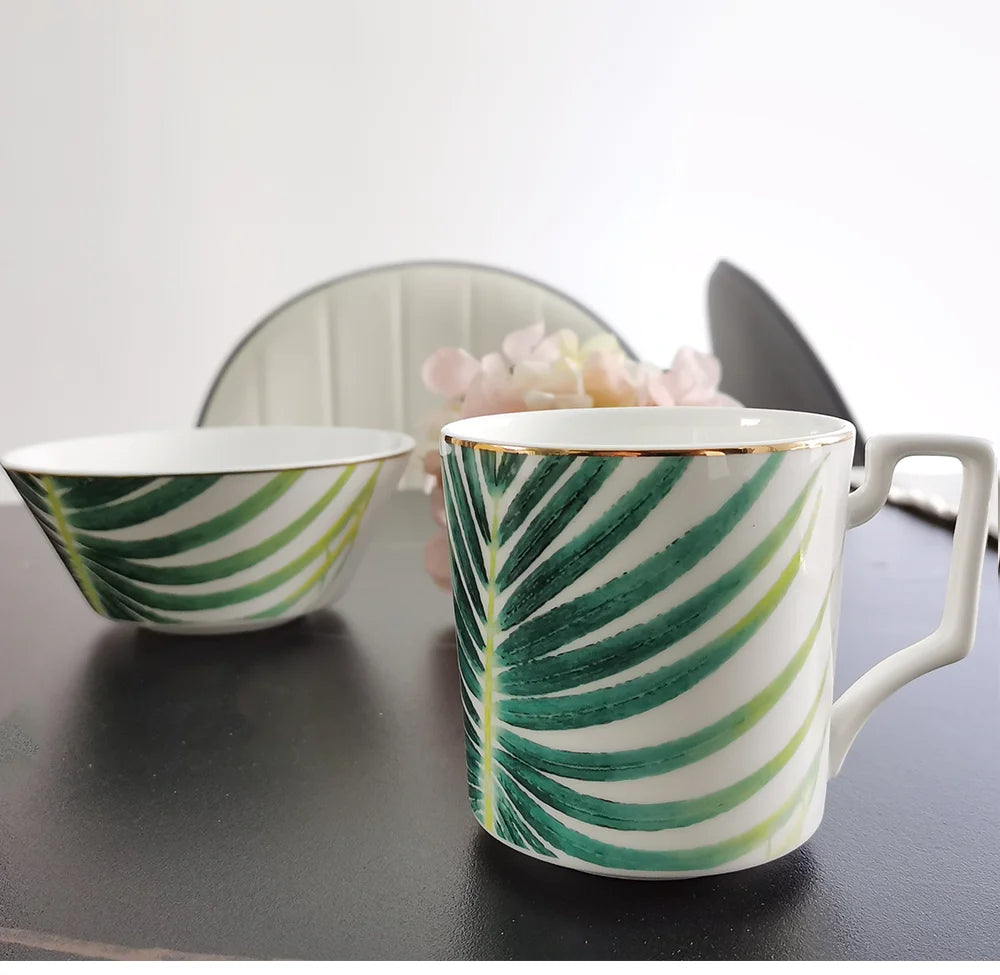 New Palm Leaf Nordic Style Tableware Hotel Household Bone Porcelain Plate Coffee Set Mug Disk Set Dinner Plates Ceramic Plate