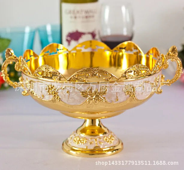 Zinc alloy stainless steel metal European double ear fruit bucket KTV ornament double ear fruit bucket Snack plate