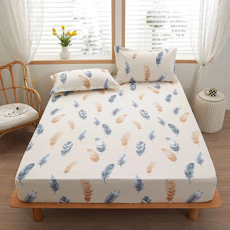 1pc 100% polyester printing bed mattress set with four corners and elastic band sheets hot sale(pillowcases need order)