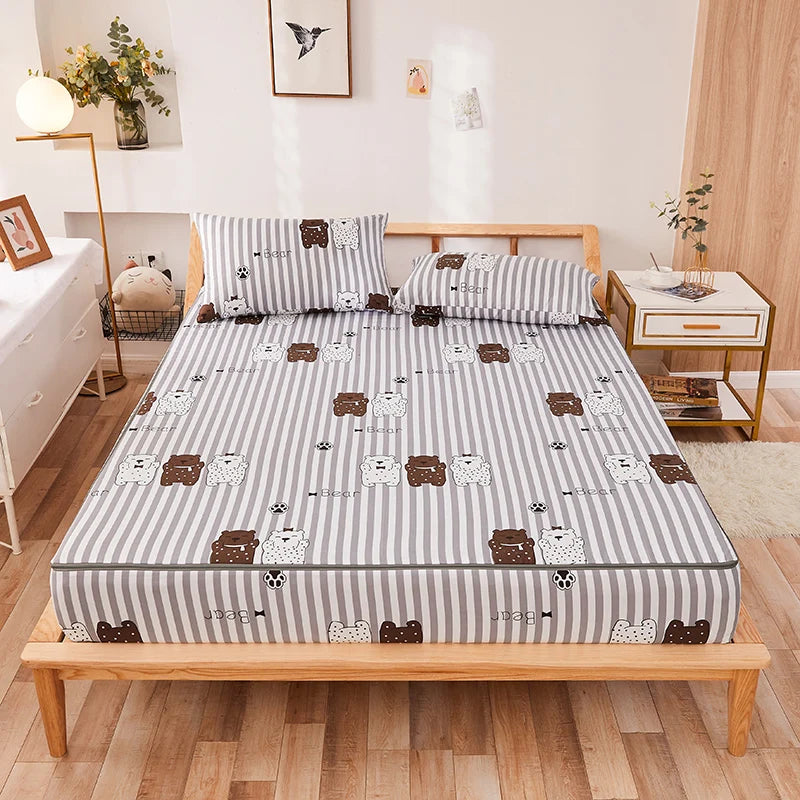 Zipper Detachable Mattress Protector, Kawaii Printed Six-sided Fully Enclosed Dust Cover, Double Single Tatami Bed Cover 160x200