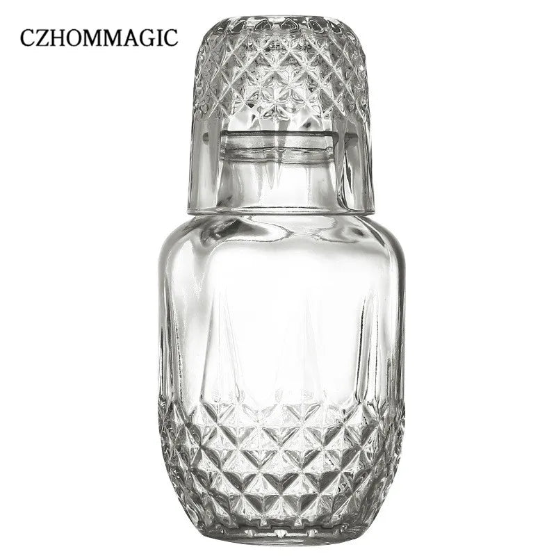 550ml Diamond Bedside Water Carafe and Glass Set for Bedroom Nightstand Vintage Night Water Pitcher with Tumbler Cup for Juice