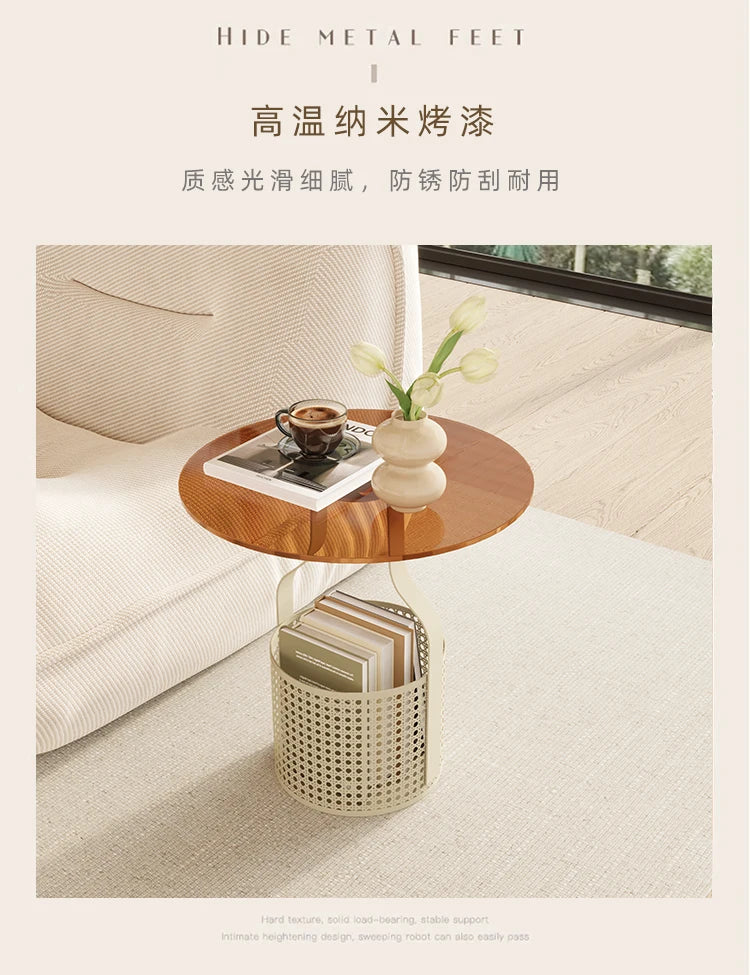 Home online celebrity simple sofa, small round table, living room glass, small coffee table, small bedside table.