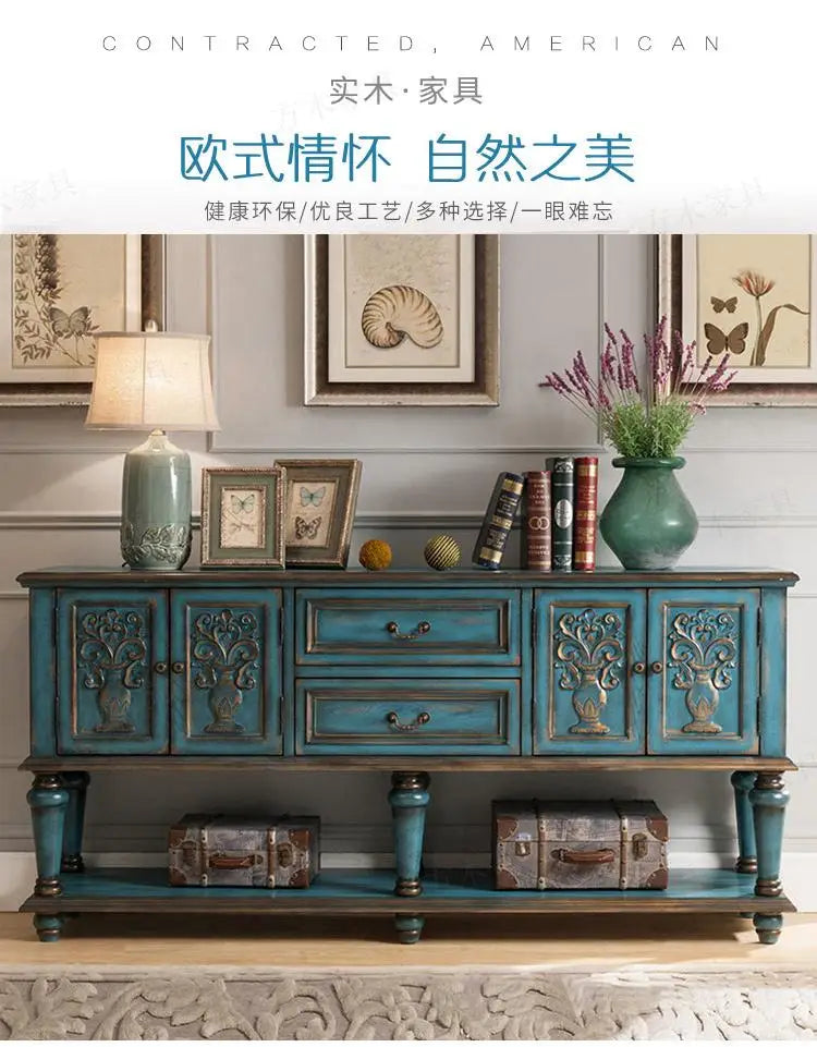 European-Style Solid Wood Console Table American Country Side Cabinet 1.6 M Side View Table Window Side Desk