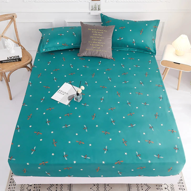 1pc 100% polyester printing bed mattress set with four corners and elastic band sheets hot sale(pillowcases need order)