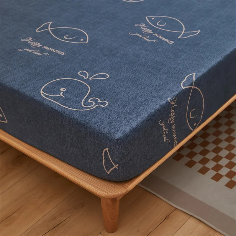 Yaapeet Home Textile Cartoon Blue Whale Bedding Fitted Sheet King Queen Single Size Boy Girl Kid Bed Mattress Cover Protector