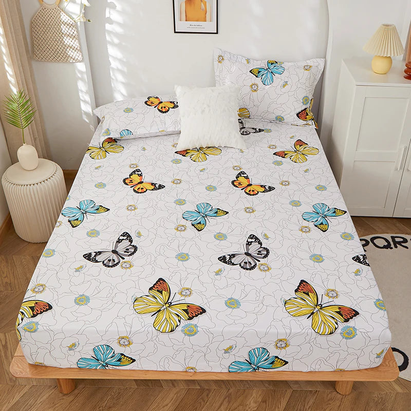 1pc 100% polyester printing bed mattress set with four corners and elastic band sheets hot sale(pillowcases need order)