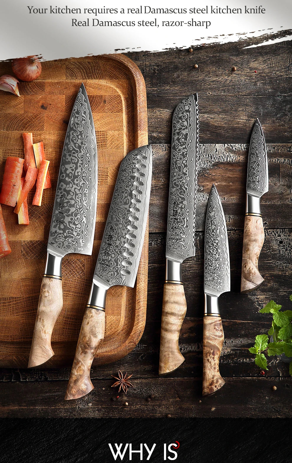 HEZHEN 7PC Knife Set Professional Damascus Steel Chef Santoku Bread Utility Paring Cook Knife For Meat Sharp Kitchen Knife