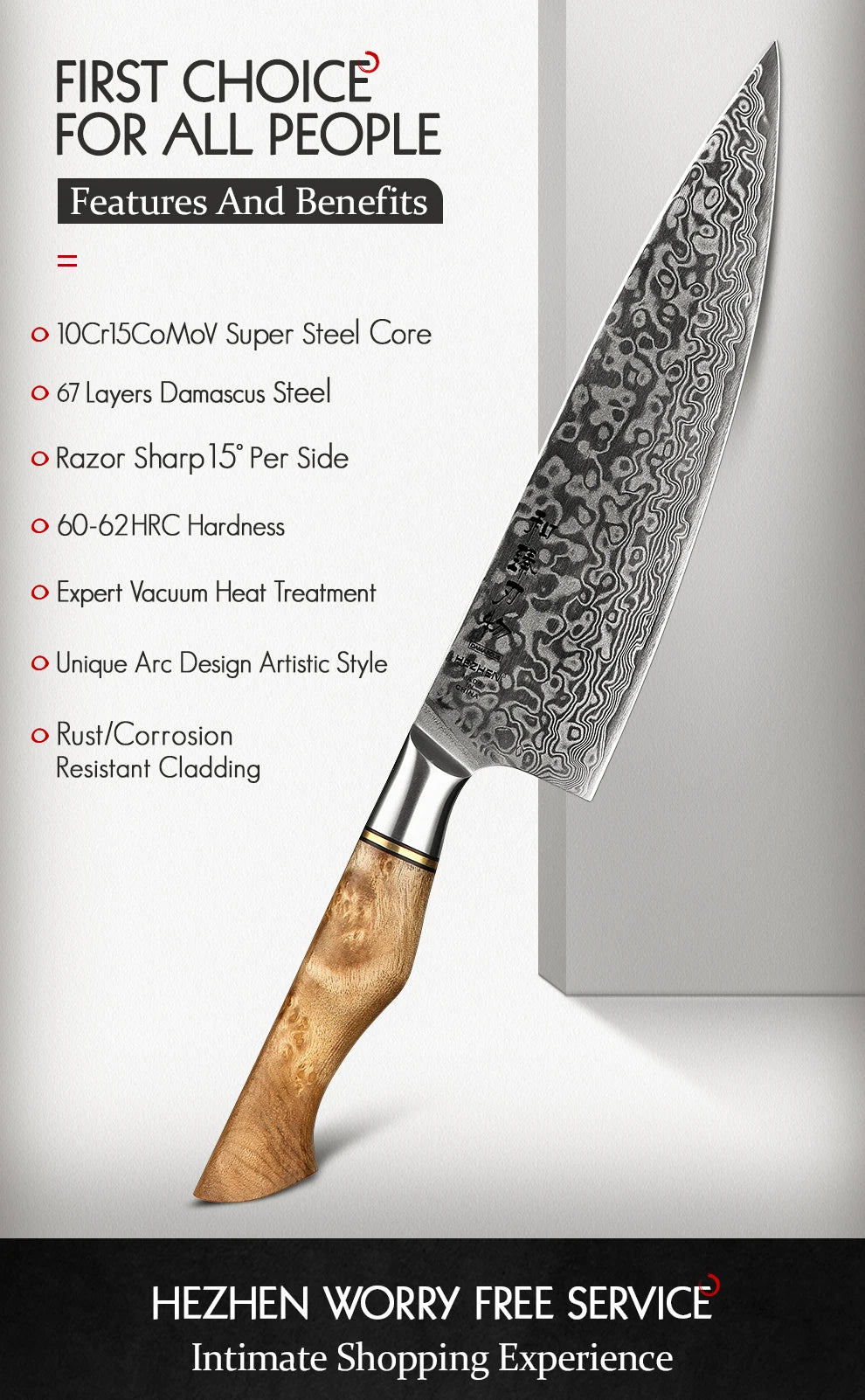 HEZHEN 7PC Knife Set Professional Damascus Steel Chef Santoku Bread Utility Paring Cook Knife For Meat Sharp Kitchen Knife