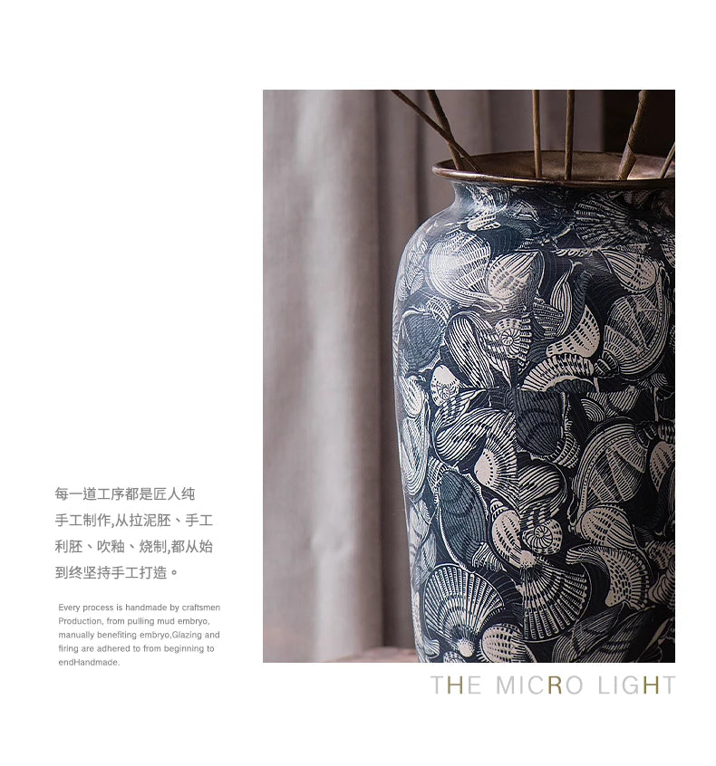 Jingdezhen Retro Literature And Art New Chinese Ceramic Vase Homestay Hotel TV Cabinet With Dried Flower Decorations