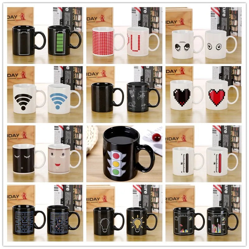 Creative Battery Magic Mug Positive Energy Color Changing Cup Ceramic Discoloration Coffee Tea Milk Mugs Novelty Gifts 12 style
