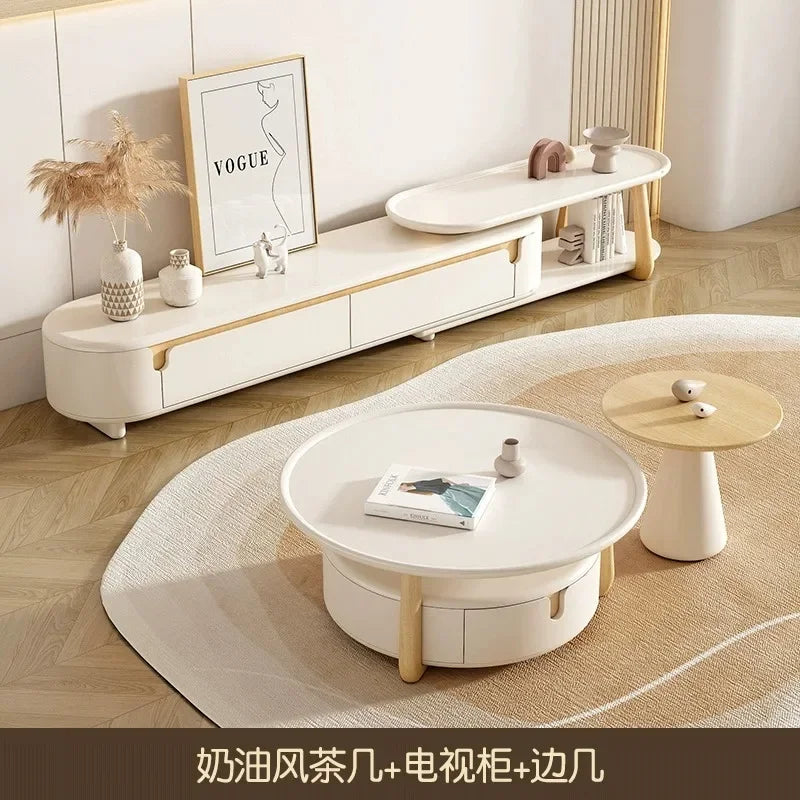 Cream style floor-to-ceiling modern simple living room home small apartment French coffee table combination
