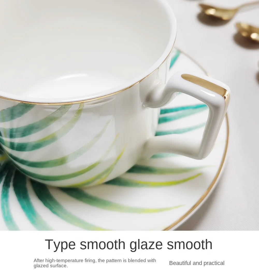 New Palm Leaf Nordic Style Tableware Hotel Household Bone Porcelain Plate Coffee Set Mug Disk Set Dinner Plates Ceramic Plate