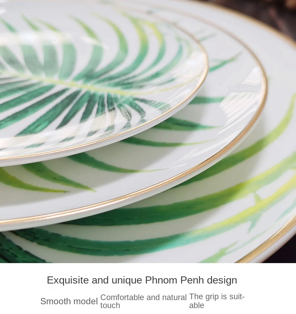 New Palm Leaf Nordic Style Tableware Hotel Household Bone Porcelain Plate Coffee Set Mug Disk Set Dinner Plates Ceramic Plate