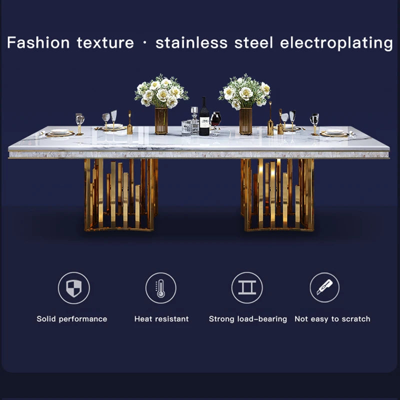 Luxury White Marble Dining Table And Chair Combination Rectangular Household Italian Type Large Concise Mesa Modern Furniture