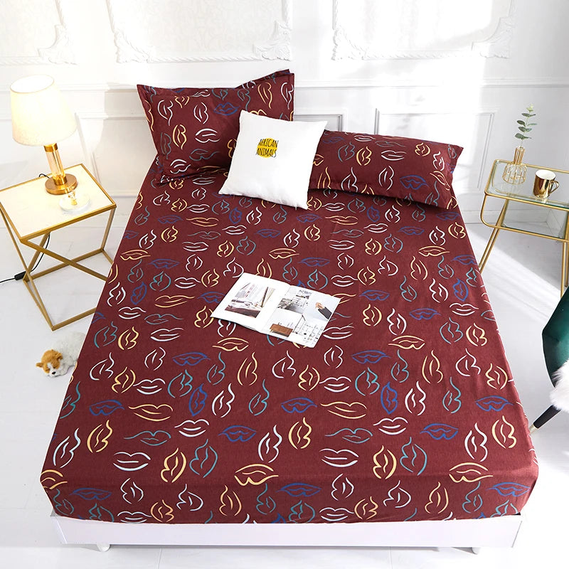 1pc 100% polyester printing bed mattress set with four corners and elastic band sheets hot sale(pillowcases need order)