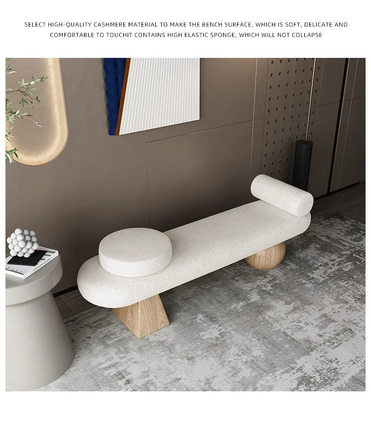 Nordic Solid Wood Shoe Stool Creative Wool Sofa Doorway Senior Sense Cloakroom Living Room Porch Household Fitting Rest Bench
