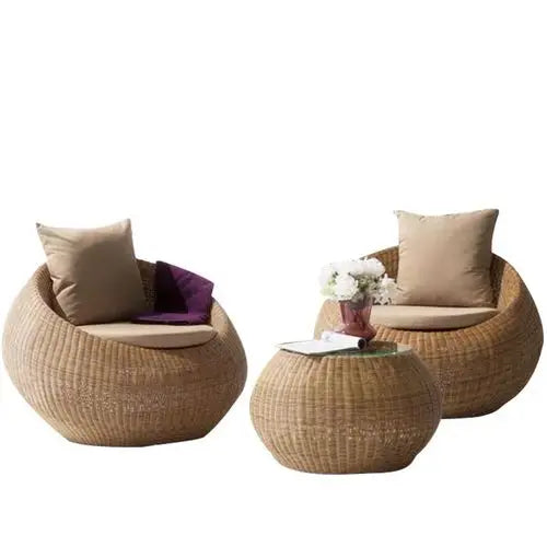Outdoor rattan sofa combination rattan woven table and chair three piece set of leisure circular sofa furniture