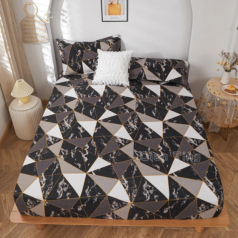 1pc 100% polyester printing bed mattress set with four corners and elastic band sheets hot sale(pillowcases need order)