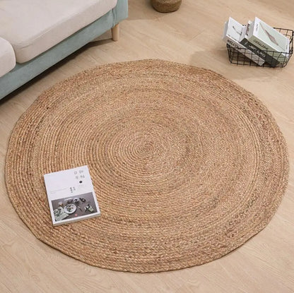 Natural Jute Japanese Creative Round Style Carpet For Living Room Hand-Made Rattan Grass Rugs Sofa Mats for Bedroom Chair Sofa