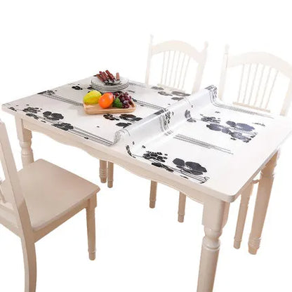 Hot Sale Black Flower Branch PVC Table Mat For Kitchen Dining Table 1.0mm Thick Oilproof Table Covers Protector Desk