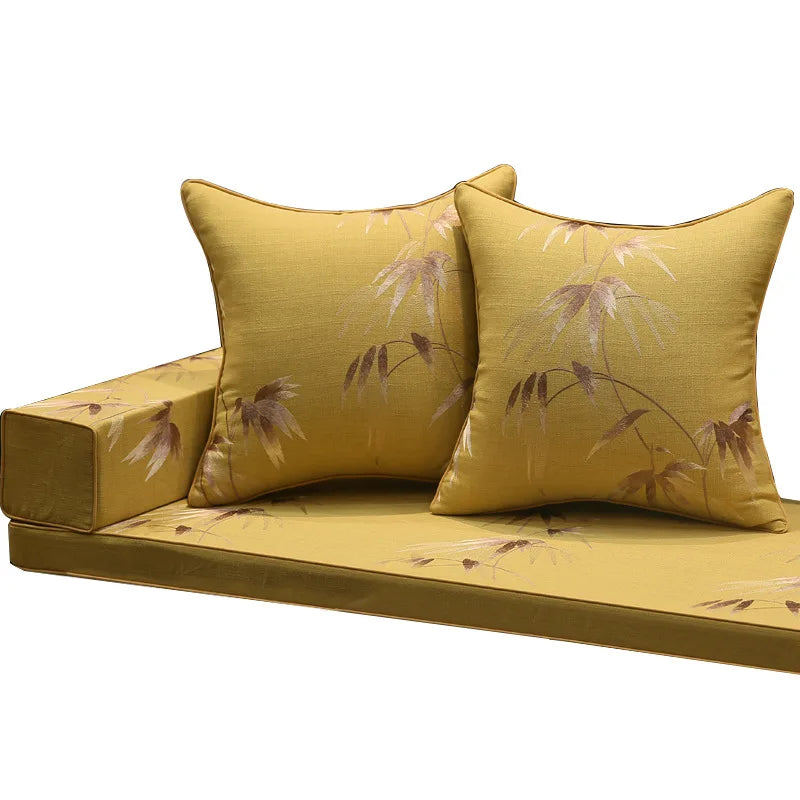 Bamboo Embroidered Chinese Style Office Chair Cushion Cotton Linen High Qualtity Non-slip Home Decoration Seat Cushion