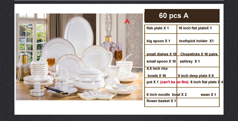 porcelain dinner set 60 pcs jingdezhen ceramics chinese dishes dishes set  Rice Bowl Salad Noodles Bowl Dinnerware Set Tableware