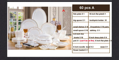 porcelain dinner set 60 pcs jingdezhen ceramics chinese dishes dishes set  Rice Bowl Salad Noodles Bowl Dinnerware Set Tableware