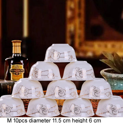 10pcs/set Chinese Dining Room Ceramic Tableware  4.5*inch Deep Jingdezhen Bone China Porcelain Dinnerware Rice bowl ceramic bowl