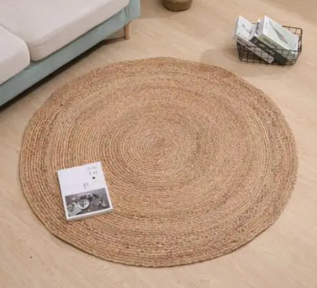 Natural Jute Japanese Creative Round Style Carpet For Living Room Hand-Made Rattan Grass Rugs Sofa Mats for Bedroom Chair Sofa