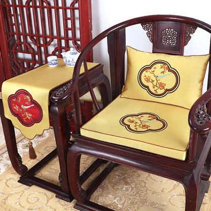 Chinese Flower and Birds Seat Cushions with Ties, Dining Chair Pads, Silk Satin, Non-Slip Sitting Mat, Custom, Fine