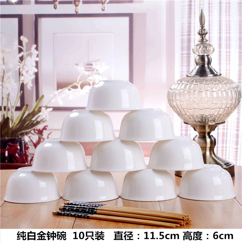 10pcs/set Chinese Dining Room Ceramic Tableware  4.5*inch Deep Jingdezhen Bone China Porcelain Dinnerware Rice bowl ceramic bowl