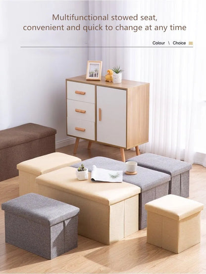 Multifunctional Household Storage Stool Fashion Chair Living Room Ottoman Padded Stools Home Furniture Solid Color Sofa Chair