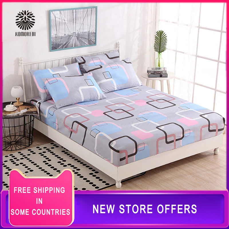 Fitted Sheet Mattress Cover Polyester Printing Bedding Linens Bed Sheets With Elastic Band Double Queen Size Bedsheet 180X200 CM