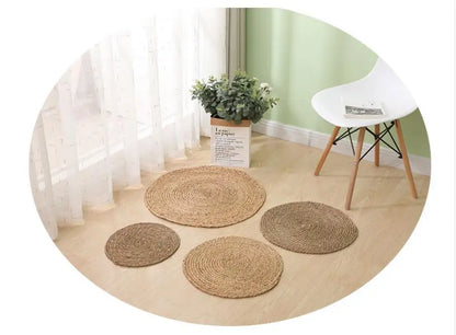 Natural Jute Japanese Creative Round Style Carpet For Living Room Hand-Made Rattan Grass Rugs Sofa Mats for Bedroom Chair Sofa