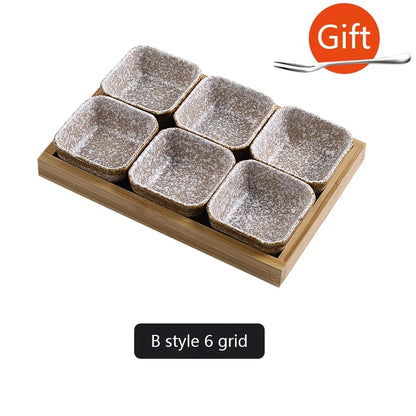 Creative Ceramic Grid Fruit Snack Plates Set For Food Japanese INS Tableware With Tray Serving Dishes Home Fruit Bowl Snack Tray
