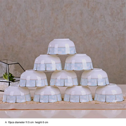 10pcs/set Chinese Dining Room Ceramic Tableware  4.5*inch Deep Jingdezhen Bone China Porcelain Dinnerware Rice bowl ceramic bowl