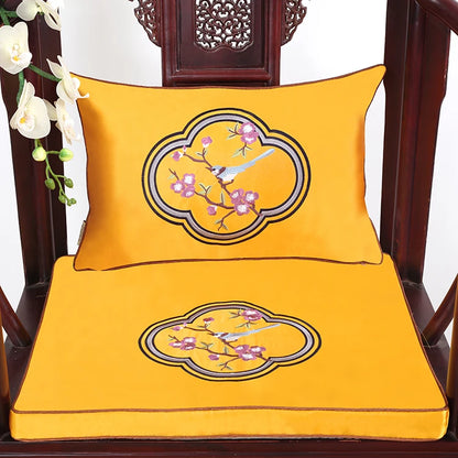 Chinese Flower and Birds Seat Cushions with Ties, Dining Chair Pads, Silk Satin, Non-Slip Sitting Mat, Custom, Fine