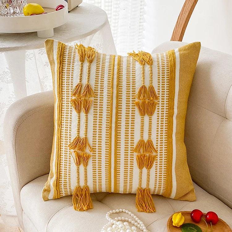 Home Decor Cushion Cover Throw Pillow Cover Yellow Grey Coffee Pink Boho Style Tassels for Living Room Bed Room 45x45cm/30x50cm