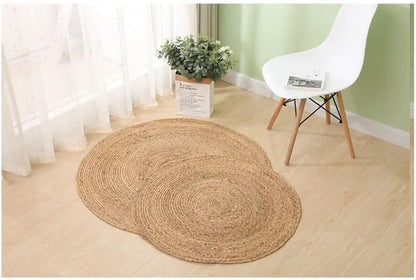 Natural Jute Japanese Creative Round Style Carpet For Living Room Hand-Made Rattan Grass Rugs Sofa Mats for Bedroom Chair Sofa
