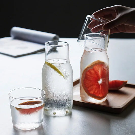 400/550ml Bedside Cold Kettle Glass Cup Set Heat-resistant Water Jug Milk Juice Cup Bedroom Nightstand Glass Mouthwash Bottle