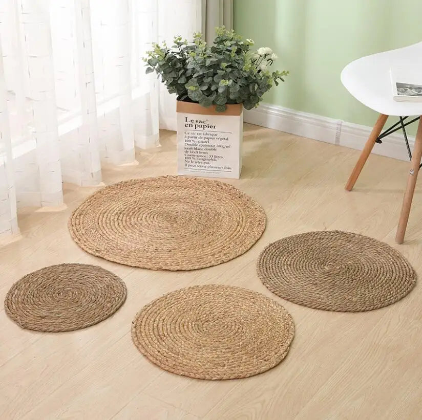 Natural Jute Japanese Creative Round Style Carpet For Living Room Hand-Made Rattan Grass Rugs Sofa Mats for Bedroom Chair Sofa
