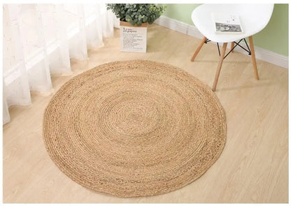 Natural Jute Japanese Creative Round Style Carpet For Living Room Hand-Made Rattan Grass Rugs Sofa Mats for Bedroom Chair Sofa