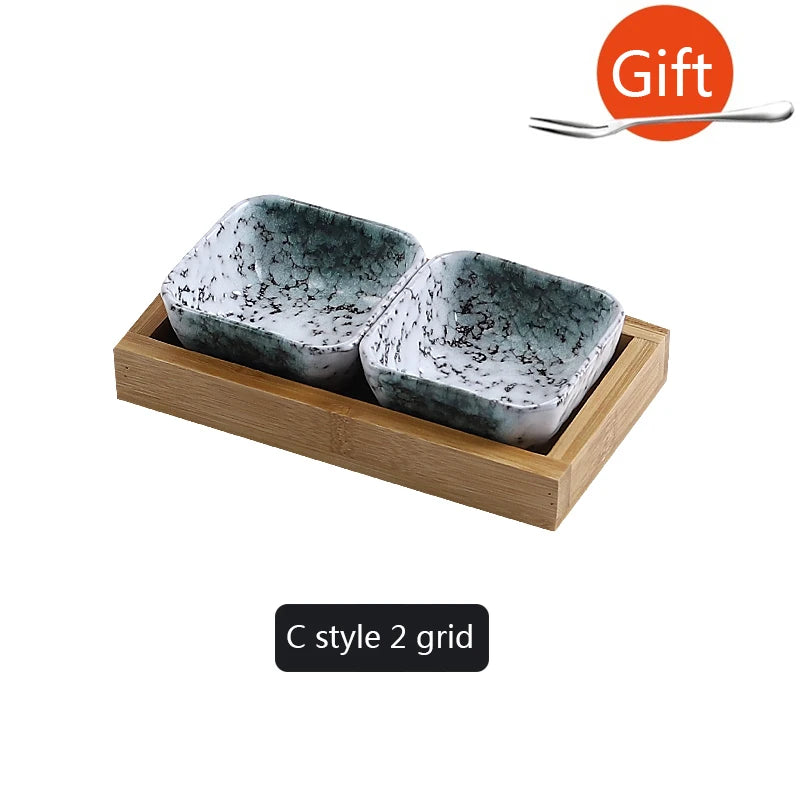 Creative Ceramic Grid Fruit Snack Plates Set For Food Japanese INS Tableware With Tray Serving Dishes Home Fruit Bowl Snack Tray